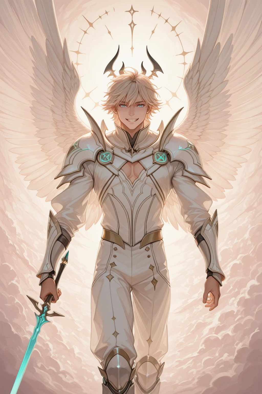 embedding:lazypos, in style of janfresh, 1boy, armor, weapon, looking at viewer, dynamic angle, wings, virtual youtuber, muscular,
smiling <lora:SplashCore_v1.0_-_Illustrious:1>