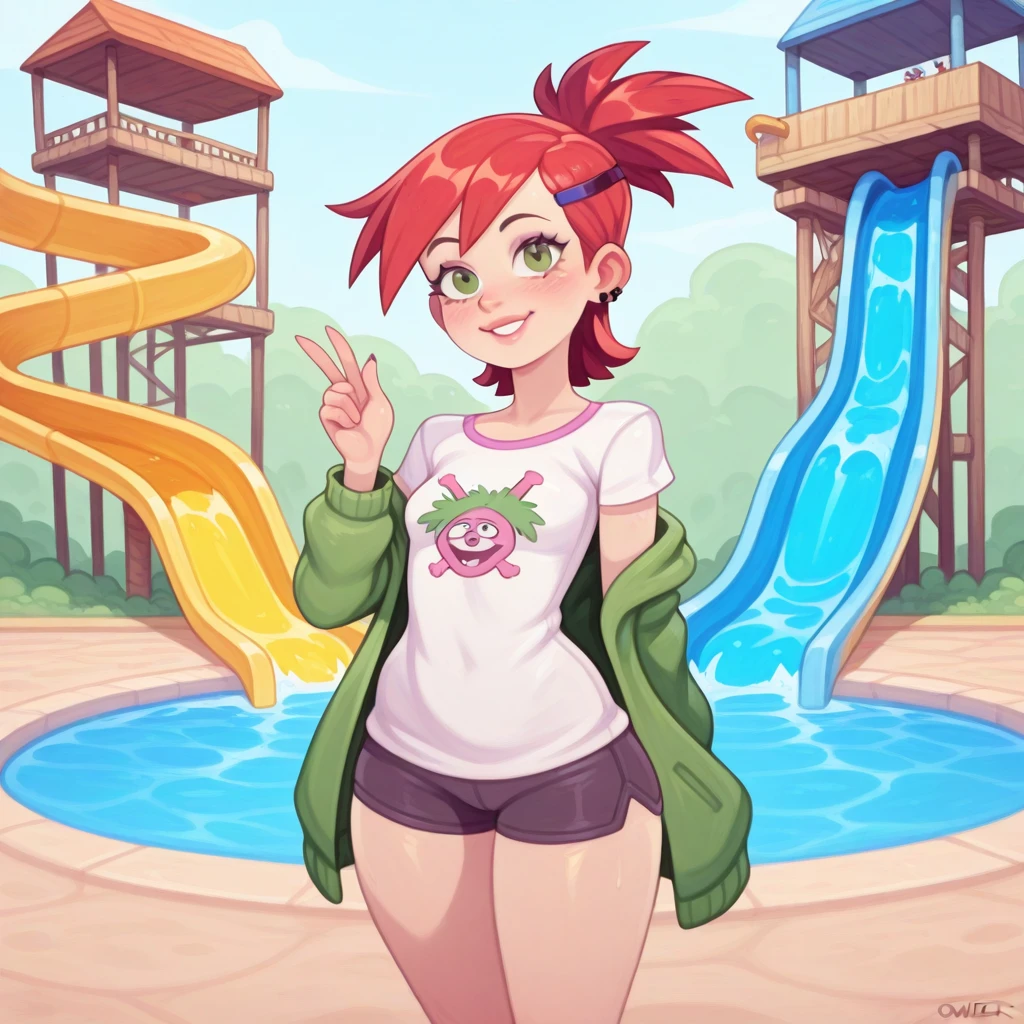 source_western, human, drawn by owler, drawn by cyancapsule, cowboy shot,  ((frankie_foster\(foster's home for imaginary friend\)), green eyes), [[small breasts]], solo,
fully clothed, <lora:Water_Park:1> w473r_p4rk, twisting plastic tubes with water fully connected to large pool, water, adult crowded, scaffolding, large water slide tower, large tall tower with many water slides down to pool, water, theme park,
,(zoomed out)