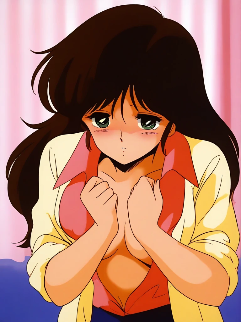 general,highres, ultra-detailed,very aesthetic,best quality ,best hands, BREAK <lora:Nonomura_Ami_Amiï½¥AGAIN_IS:1>
Nonomura_Ami(Amiï½¥AGAIN), 1girl, solo, black hair, long hair, brown hair, green eyes, bangs, medium breasts,
open shirt, open clothes, sleeves rolled up, shirt, blue hair, blush, upper body,