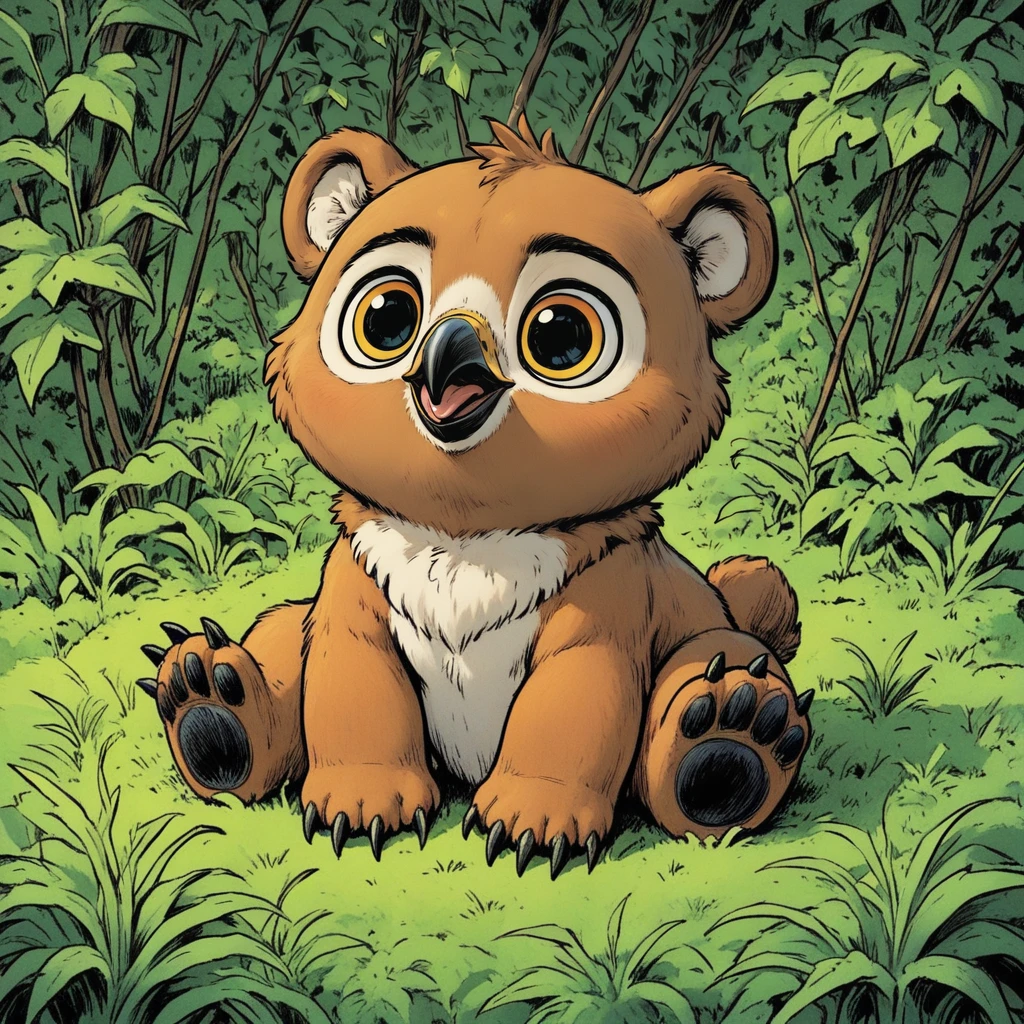 sref224194394, cute little owlbear cub sitting on grass, beak, solo <lora:sxz-sref224194394:0.8>
