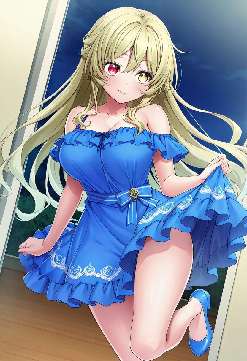 score_9,score_8_up,score_7_up, 1girl,long hair,blush,bangs,blue eyes,large breasts,dress,ribbon,cleavage,bare shoulders,very long hair,collarbone,hair ribbon,thighs,cowboy shot,sleeveless,alternate costume,day,indoors,mole,hair over one eye,window,sleeveless dress,blue dress,light brown hair,blue ribbon,curtains,mole on breast,asuna (blue archive),angel_wings,vaginal penetration, massive dick, (wild orgasm:1.9)