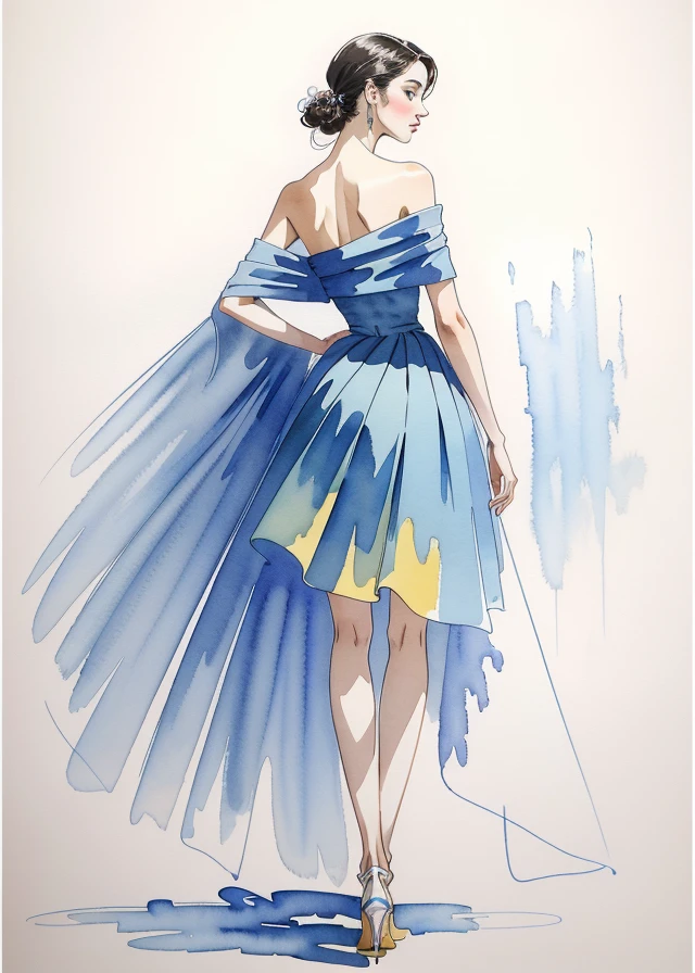 masterpiece,Milla Jovovich,watercolor,White Dress,(Beautiful gradation created by layering),(Tarashikomi technique)