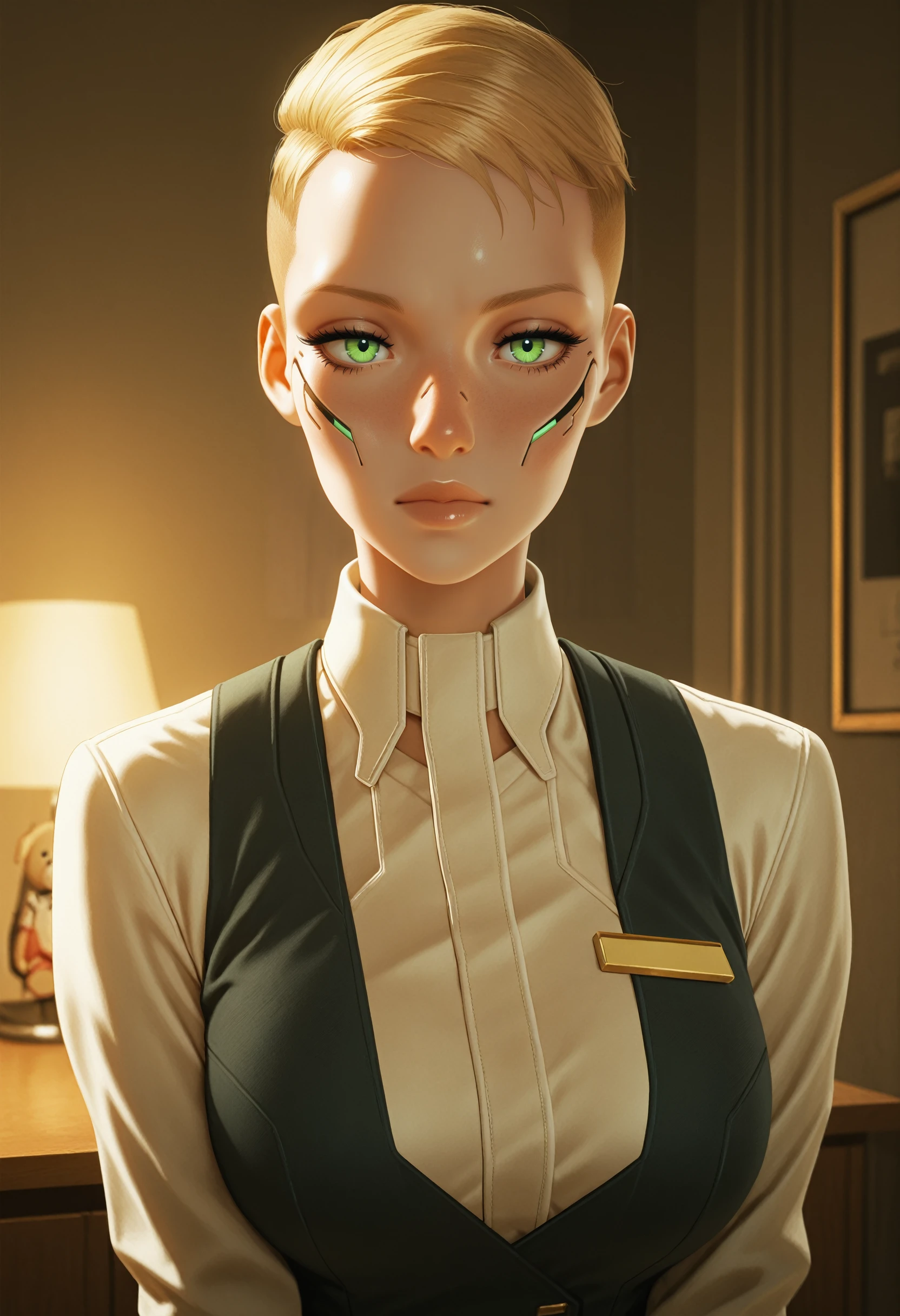 masterpiece, best quality, amazing quality, very aesthetic, absurdres, newest,
<lora:ILCyberSandraDorsett:1.0>
CyberSandraDorsett, 1girl, blonde hair, short hair, green eyes, looking at viewer, meeting Teddie in the TV World for the first time, his calm demeanor contrasting with Teddieâs energetic curiosity.