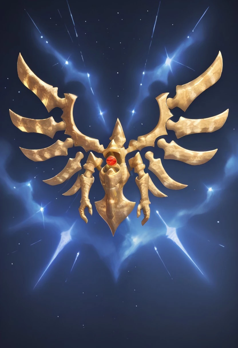 score_9, score_8_up, score_7_up, (best quality), ultra-detailed, high resolution, 8k, Solaris, glowing gold skin, red orb in center, red eye, large wings, pointed bottom, gold arms, space, high quality, masterpiece, BREAK outside, Rich, Detailed background, ambient light