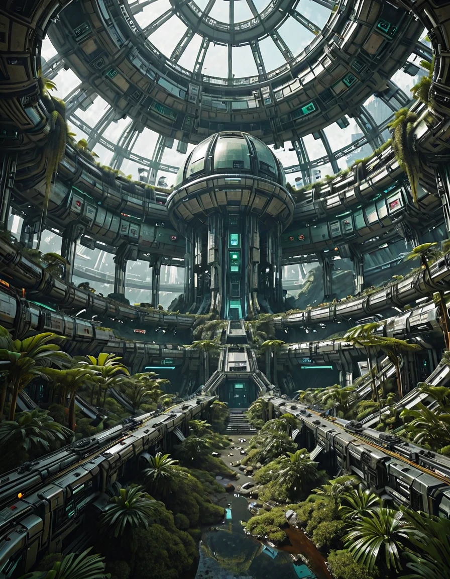 <lora:SWL_Stations1v2ill:1> lostst1, huge station, impressive scientific complex, metallic, cyberpunk, science fiction, lights, jungle, mist