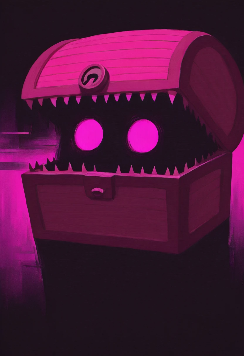 black background Muted Pink color theme oil painting portrait of a Mimic, cyberpunk, the image focuses on the silhouette and negative space and includes subtle glitch effects <lora:Digital_Dystopia_IL:0.8>