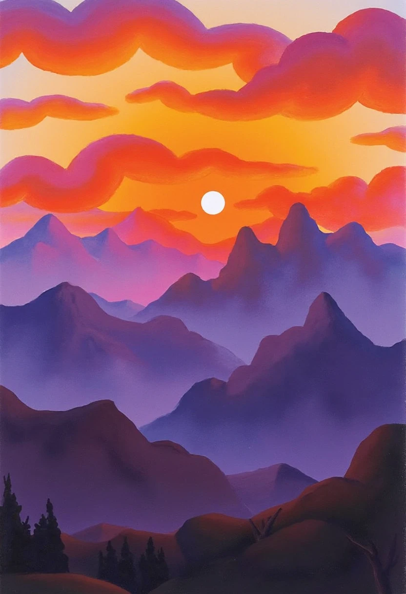 yfg-s@lvo, Depict a majestic mountain range under a dramatic sunset sky.