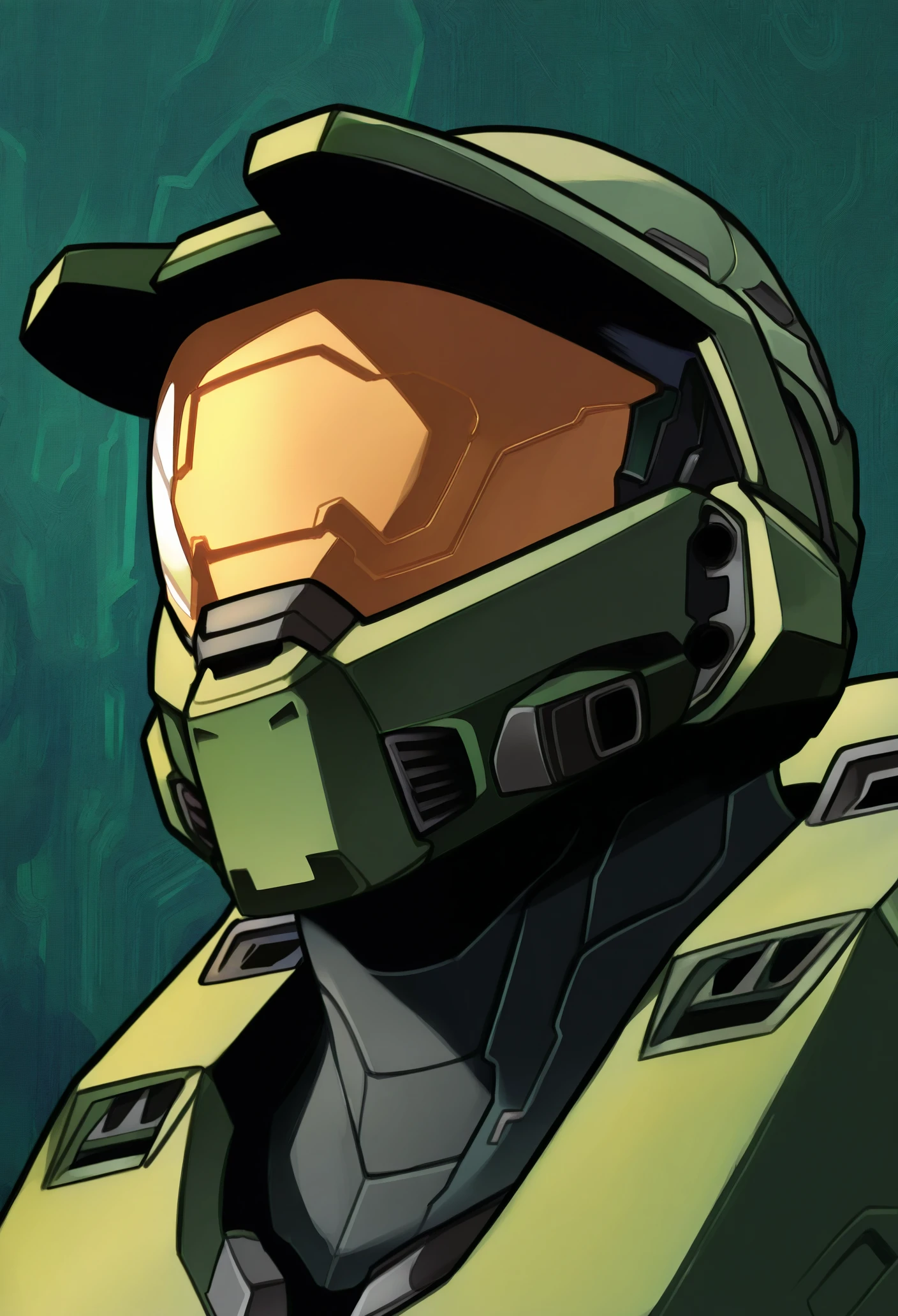 1boy, male focus, solo, abstract background, green theme, portrait, profile,
helmet, visor, power armor,
masterpiece, best quality, <lora:Kohei_Horikoshi-IllustriousV102-guy90:1>, ihshok, <lora:masterchief-halo-richy-v1_ixl:1>, masterchief