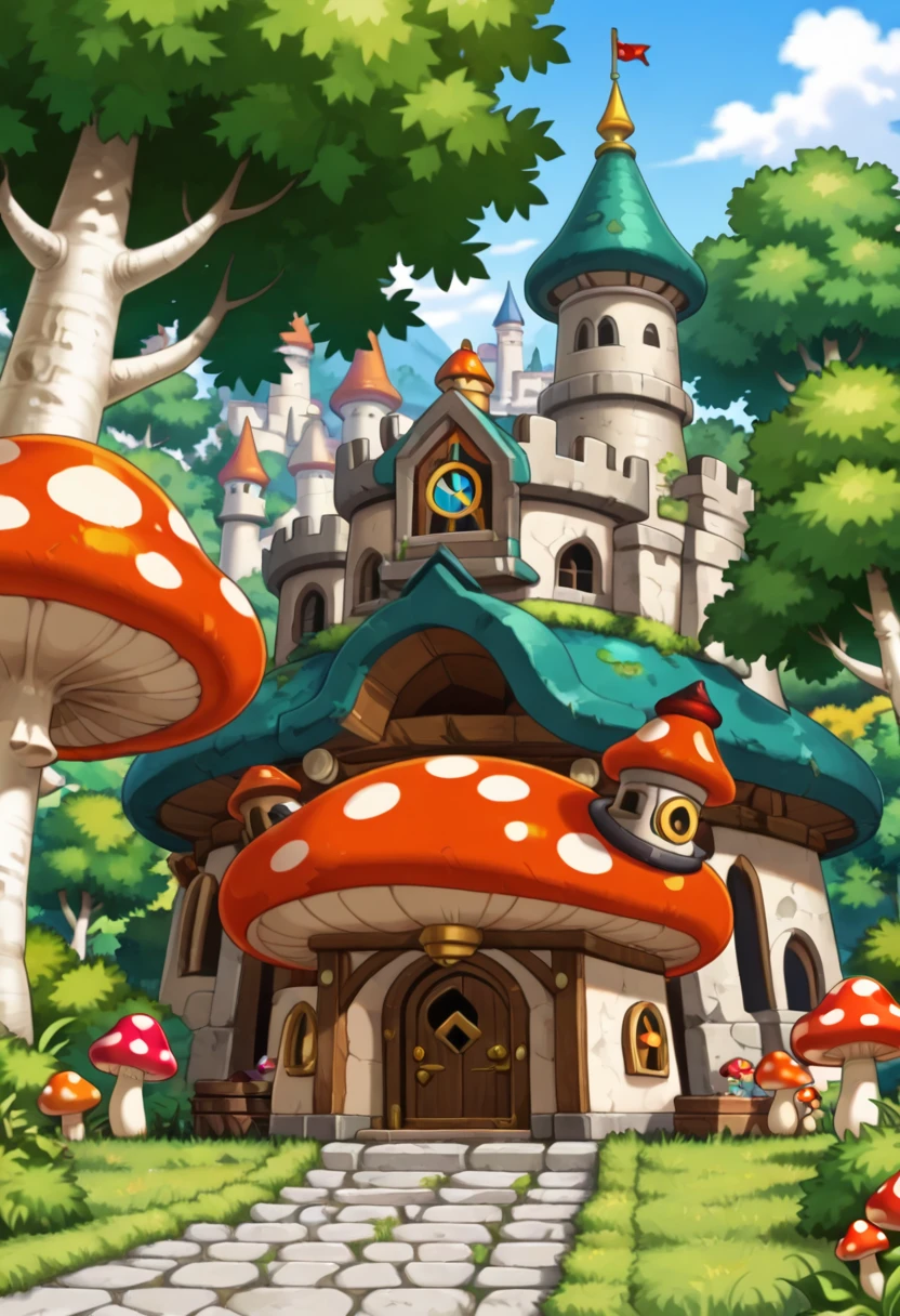 masterpiece, best quality, red mushroom, (castle), zzHenesys, ,<lora:Henesys_MapleStory_IXL:0.6>,