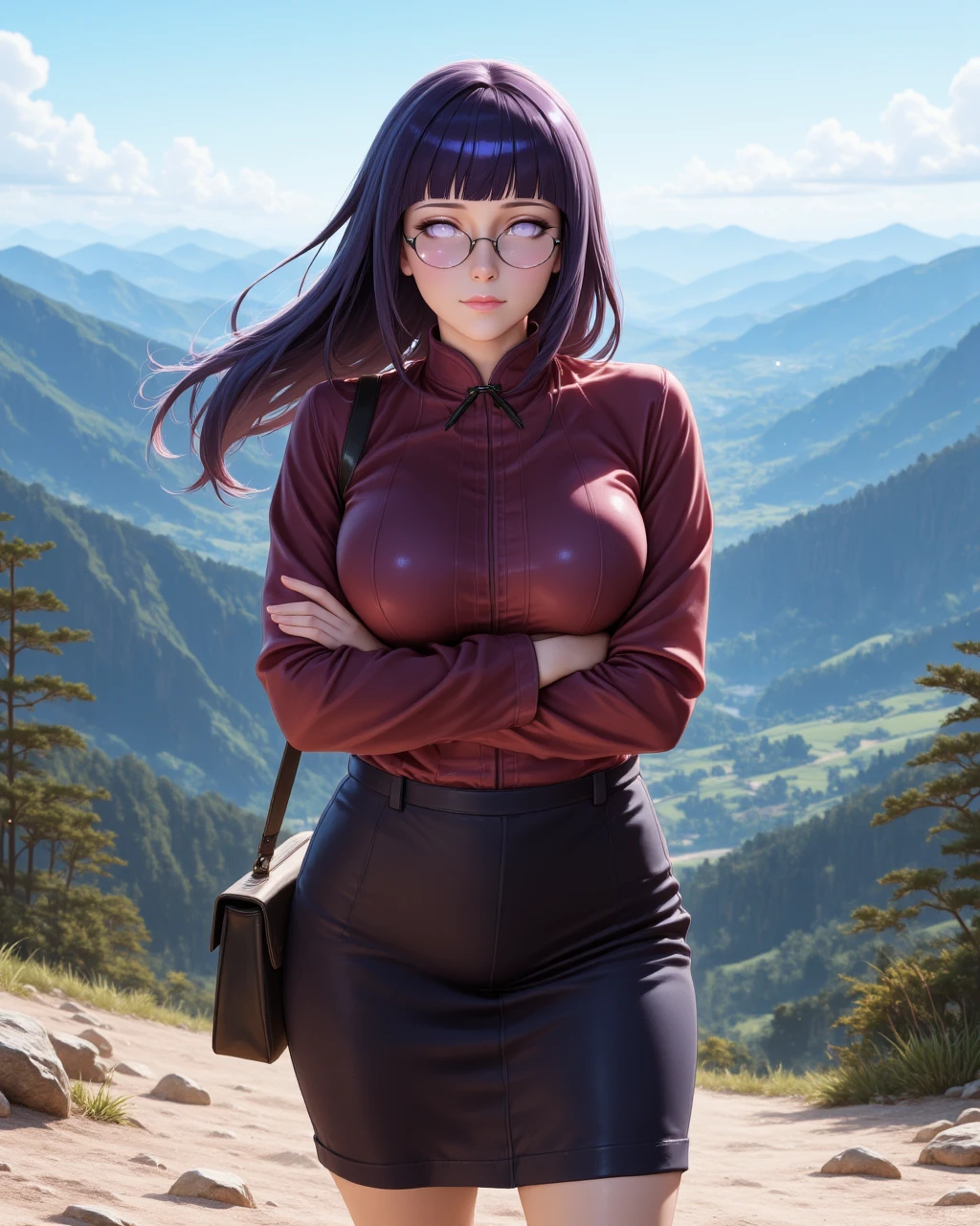 zrpgstyle, (alienor_a),  black hair with pink highlights, (pink eyes), medieval princess purple dress, front view, sitting, hands behinds back, elaborate, ornate,  dark tree canopy overhead (alpine mountains:1.1), night sky, (masterpiece:1.3) (best quality) (detailed) (8k) (HDR) (cinematic lighting) (sharp focus) (intricate)