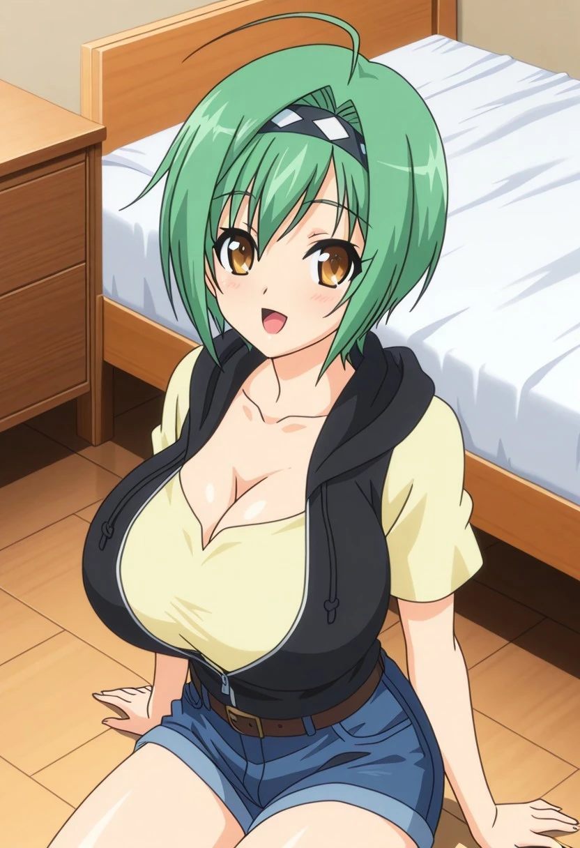 chest, Big chest, Gauze, Light blush, nurse,Thighs,whole body green hair, バニーガール,ボブヘア, 