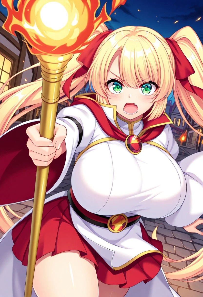 score_9、score_8_up、score_7_up、score_6_up、source_アニメ、rating_explicit、One girl、solo、Big Breasts、Blonde Hair、Long Hair、blue eyes、Braid、Pink hair ribbon、Braidのポニーテール、Witch Hat、brooch、Pink tie、White shirt、Collared shirt、Sleeveless shirt、dress、Removable sleeves、Long sleeve、Wide sleeves、Bridal Gauntlet、Pink Skirt、Red Skirt、White knee socks、Serious、Open your mouth、Narrow shoulders、Heavy breathing、Steaming body、ruins、Outdoor、Staring at the audience、Close-up、Raise your hand、magic circle、Casting a Spell