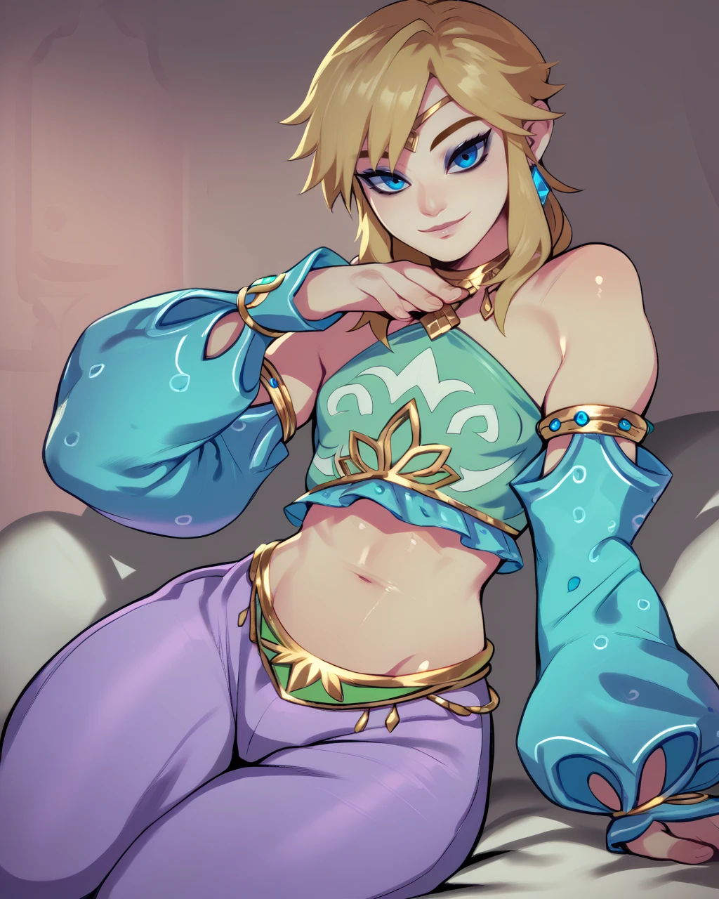 score_9,score_8_up,score_7_up,score_6_up,score_5_up,score_4_up,
linkfbxl,blond hair,blue eyes,makeup,
detached sleeves,crop top,jewelry,midriff,
purple pants,sitting,looking at viewer,light smile,
solo,indoors,
tavern,fantasy,
<lora:LinkFbxl:1>,
