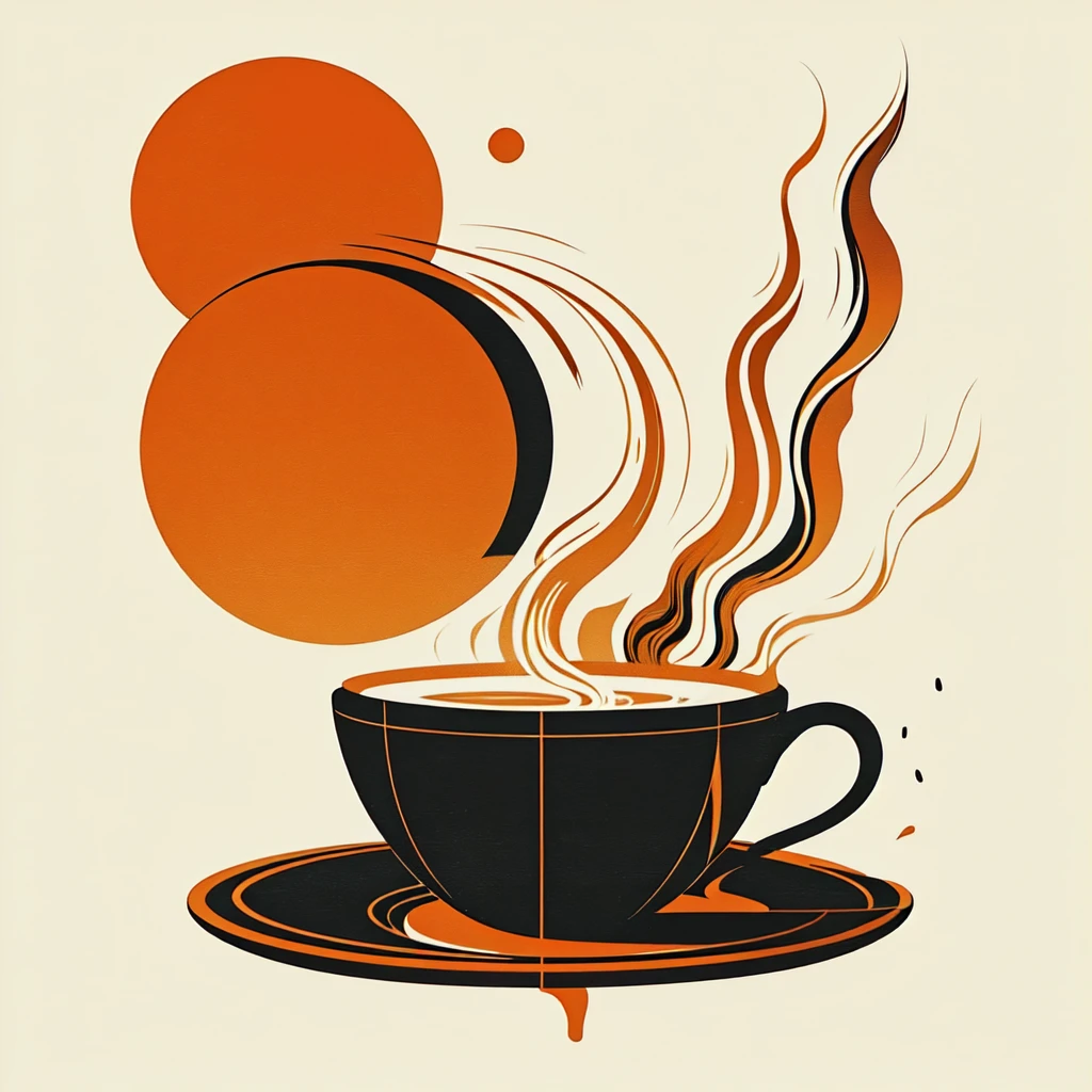 <lora:Modern_Ukiyo-e_illustration:1> Modern Ukiyo-e illustration, The image shows a cup of coffee with steam rising from it sitting on a saucer. The cup is filled with a steaming hot beverage likely coffee and the steam is rising from the cup giving off a pleasant aroma., cup, solo, coffee, teacup, saucer, steam, no lineart, no humans, fire, holding