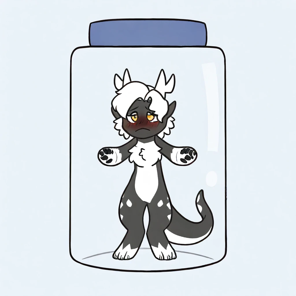 A male light white cub, green gooey paws, blue slime on paws, slime between paws, slime on fur, slime in mouth, mouth open, slime coming from mouth, light blue collar, drooling, blushing, on floor, submissive, extra slime on paws.