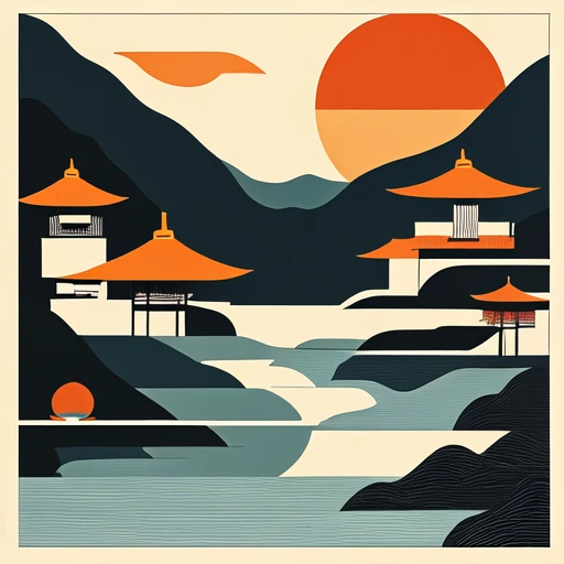 Modern Ukiyo-e illustration, Landscape
