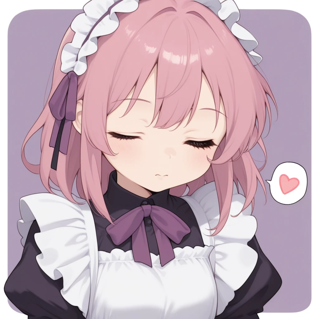 one eye closed, purple ribbon, closed eyes, spoken heart, dress, simple background, upper body