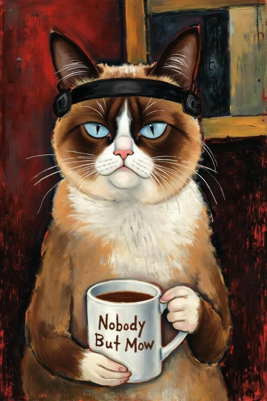 amedeomodigliani1 painting.
Grumpy Cat holding a coffee mug, wearing a VR Headset. The mug has the phrase "NobodyButMeow" printed
<lora:amedeomodigliani1_cap_d6a3e8:1.0><lora:847313234703706281:0>
