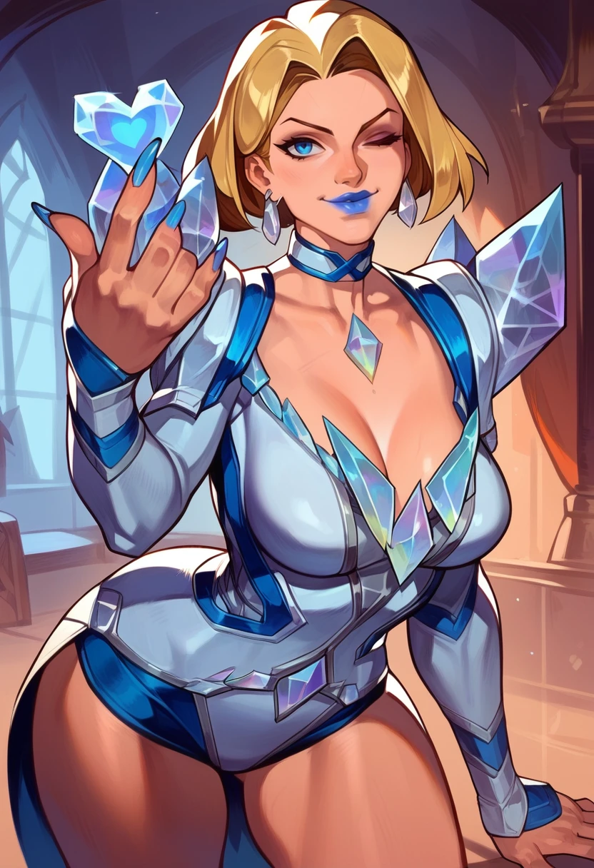 masterpiece, best quality, 1girl, solo, hairstyle, eyes, lips, detailed face, dyed hair, sexy, nsfw, topless, breasts, revealing dress, fantasy, magic, ice, water, cold, blue eyes, ice mage, wizard, sorcerer, Jaina Proudmoore