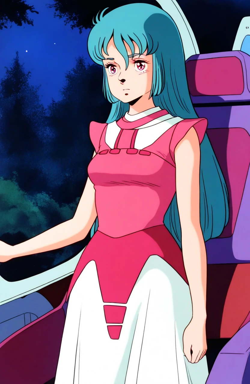 general,highres, ultra-detailed,very aesthetic,best quality ,best hands, BREAK <lora:Ciela_Lapana_Aura_Battler_Dunbine_Ver2.0_IS:1>
Ciela_Lapana,1girl,solo, long hair, pink eyes, aqua hair, bangs, breasts,
1980s (style),
science fiction, solo, white skirt, dress, long skirt, cockpit, official style, standing, white skirt, black eyes cowboy shot, standing, forest, night,