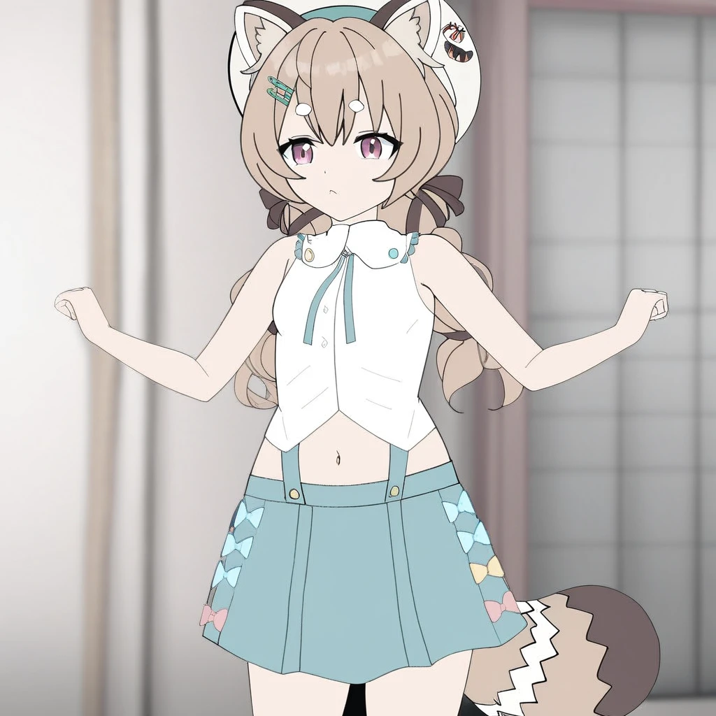 blue pupils, The white body is hairy, white furry tail, girl cat,very cute,white hair,P station popular styles,A cute character with long plush legs,White women's Jk miniskirt,3D feeling is very strong, cute feet,Delicate little paws,Pink woolen bra,Standing posture,The chest is not pronounced