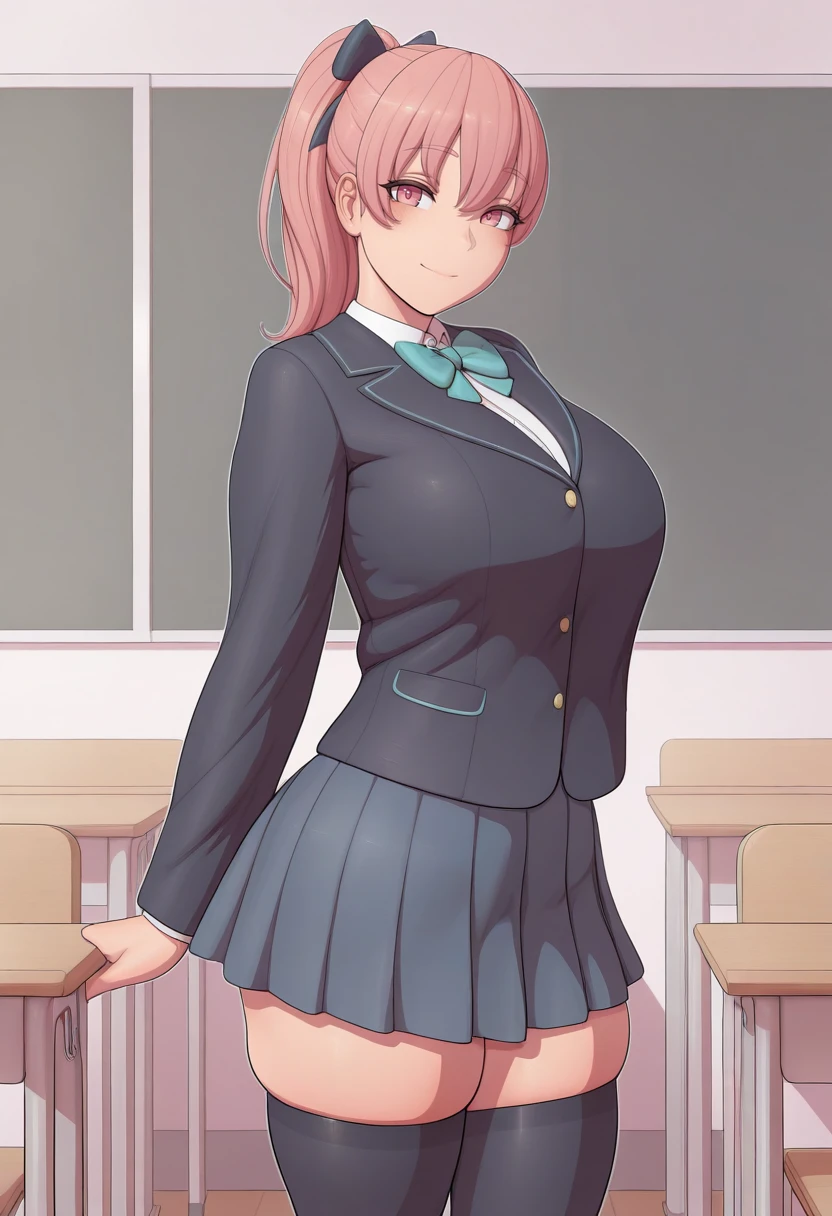 highest quality, Flying debris、Beautiful woman、Office Lady、Black Hair、(Brown eyes、Big Breasts、Blunt bangs)、short hair、Dark blue checked office suit)、new employee,Full Body Shot、Female office lady、break(Dark blue checked vest、White dress shirt、Navy blue mini tight pencil skirt:1.2)、(Black Pantyhose、garter belt、High heels)、break(office:1.3)、Cleavage、Shirt buttons fly off、Absolute area、Blushing、Embarrassed、Standing posture、Open your mouth、Exposing the breasts、Bare your breasts、No panties、No bra、Nipples are visible、Expose the nipple