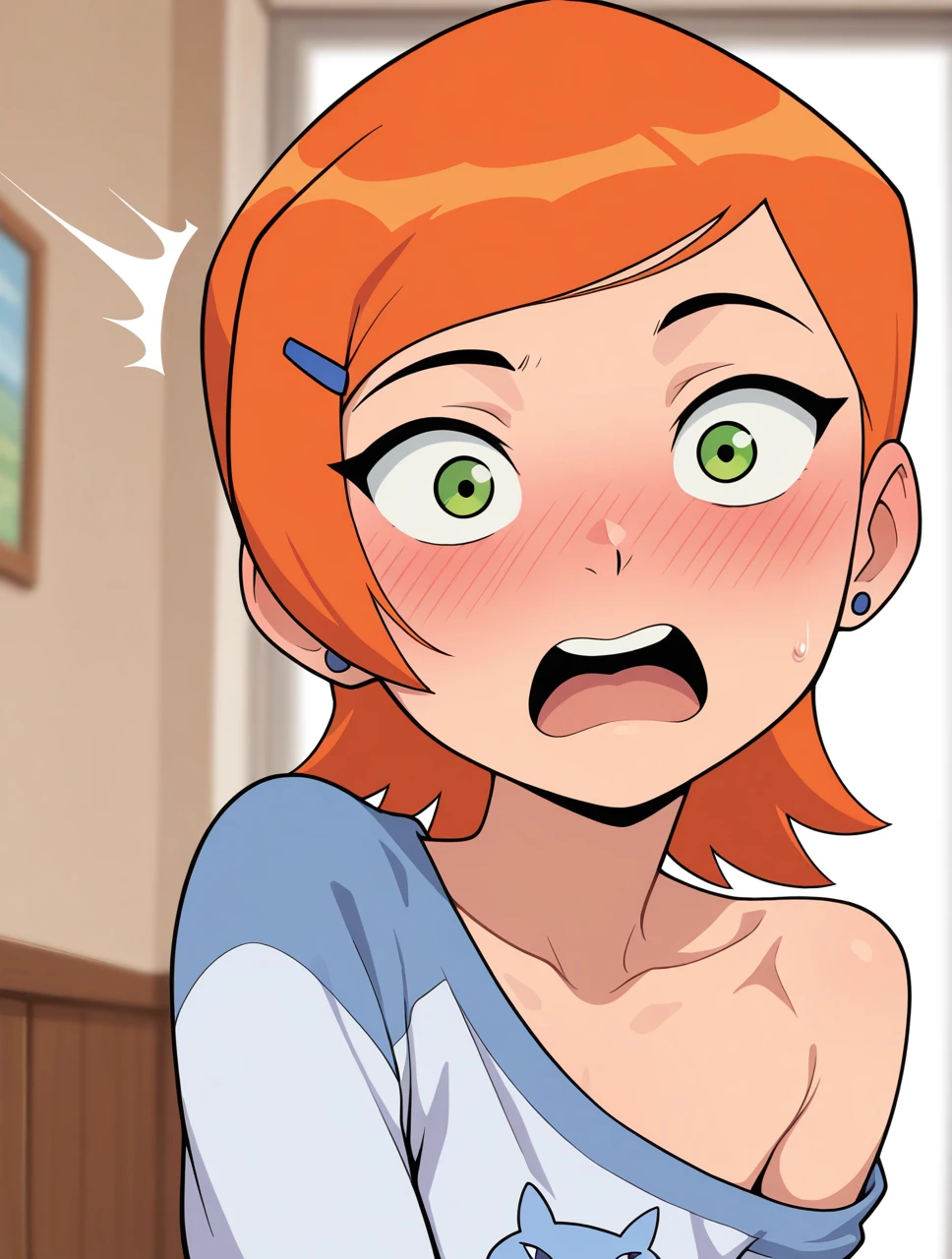 masterpiece,best quality,amazing quality,very aesthetic,high resolution,ultra-detailed,absurdres,newest,
Gwendolyn_Tennyson,1girl,solo,indoors,depth of field, shocked , blushing, on a date, beautiful, off shoulder, face focus, collarbone, open mouth
<lora:GwenTen-Illus-13:1>
