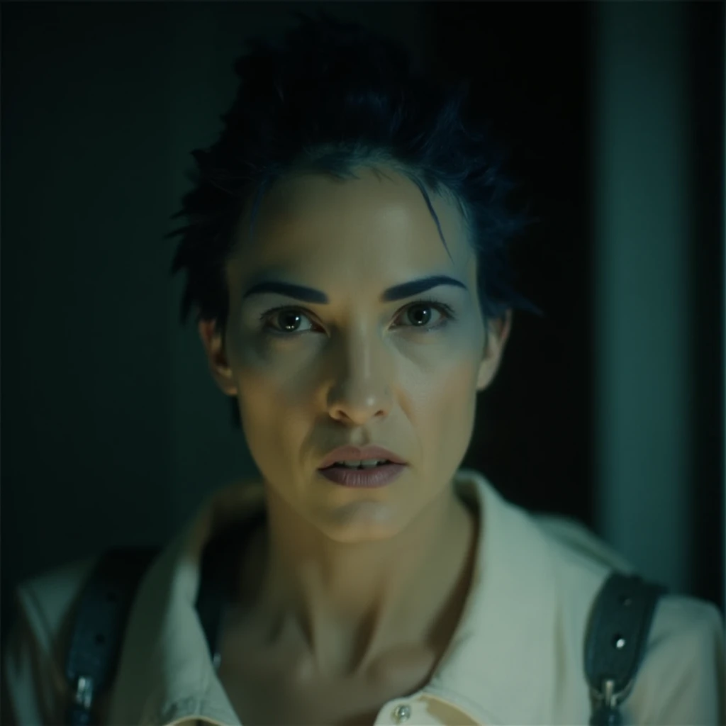 cinematic film still of  <lora:cinematic Immortal (ad vitam) v1:0.7>
 a staring woman with a black blue hair and a white shirt, shallow depth of field, vignette, highly detailed, high budget, bokeh, cinemascope, moody, epic, gorgeous, film grain, grainy