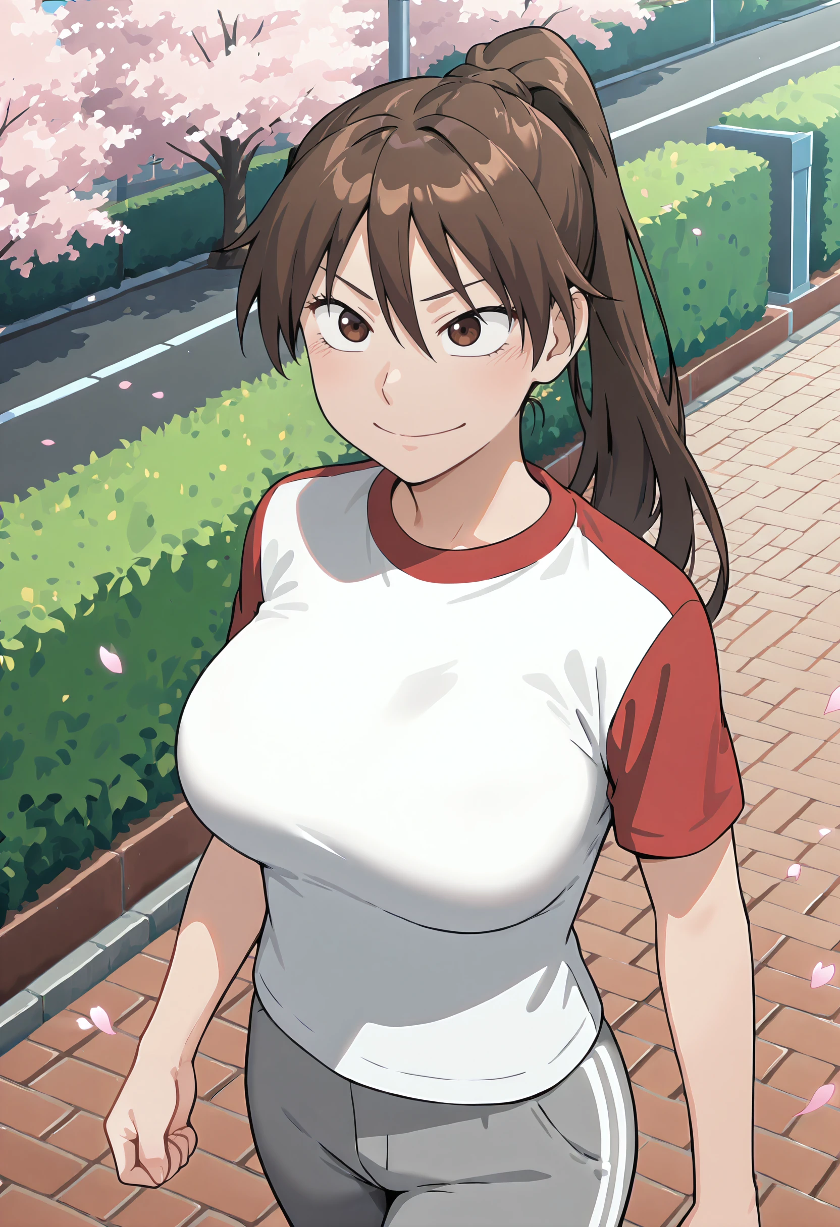 1 girl, single, alone, Beautiful woman、I could see the whole body, ((Brown eyes, Beautiful eyelashes, Realistic eyes)), ((Detailed face, blush:1.2)), ((Smooth texture:0.75, Realistic texture:0.65, Realistic:1.1, Anime CG Style)), cowboy shot, slim body, midium breast, Leaning forward significantly、short sleeve cycling jersey、half cycling pants、smile、mountain road, Cleavage,((Sweat all over the body、))
