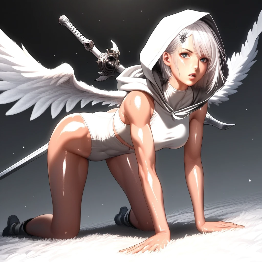 Beautiful nurse、holding weapons、Wearing a nurse's uniform、Angel wings on the back