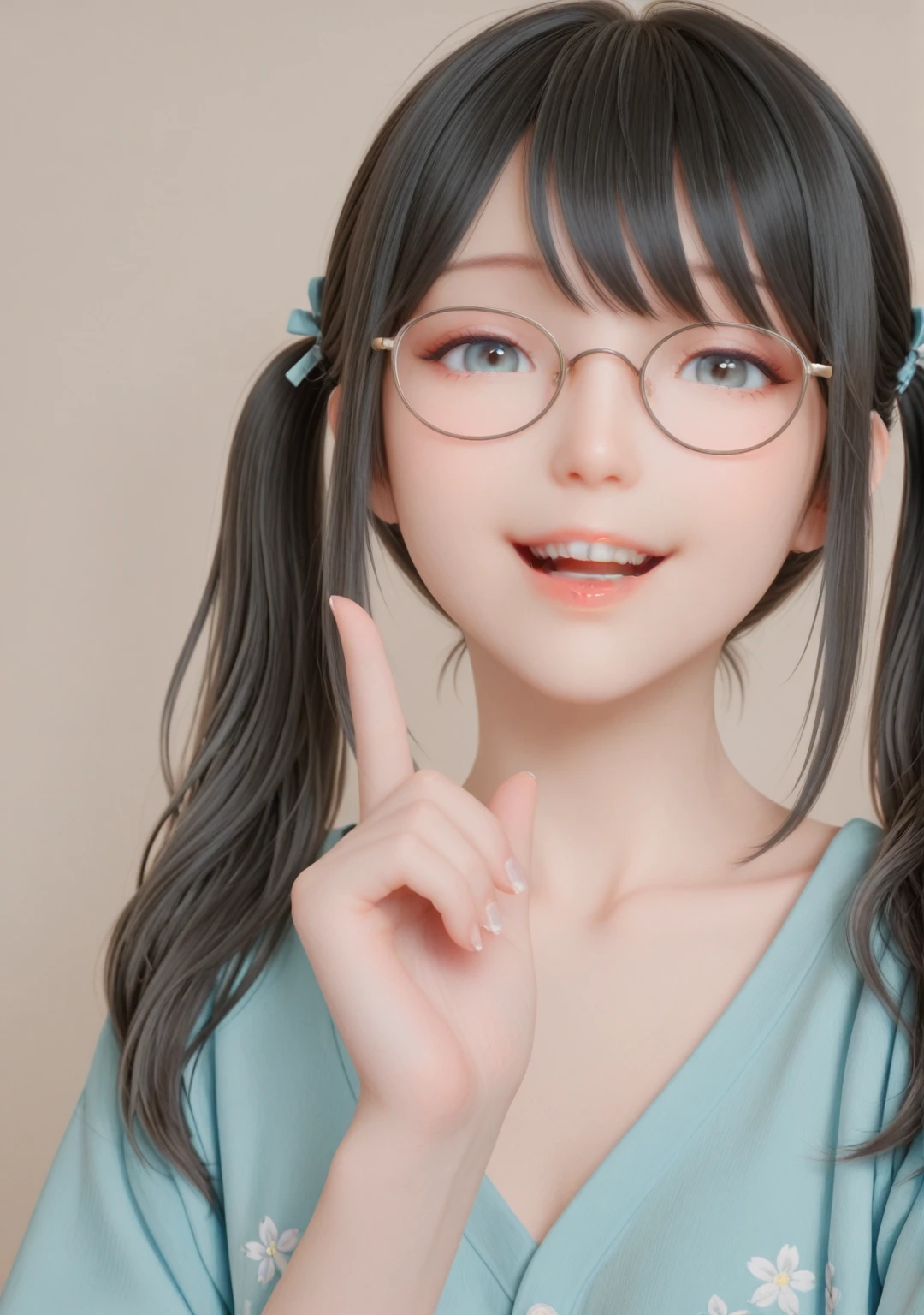 masterpiece,very awa,best quality,amazing quality,very aesthetic,absurdres,newest,intricate details,
1girl,<lora:luming:1>,luming,looking at viewer,glasses,smile,simple background,twintails,black hair,teeth,open mouth,