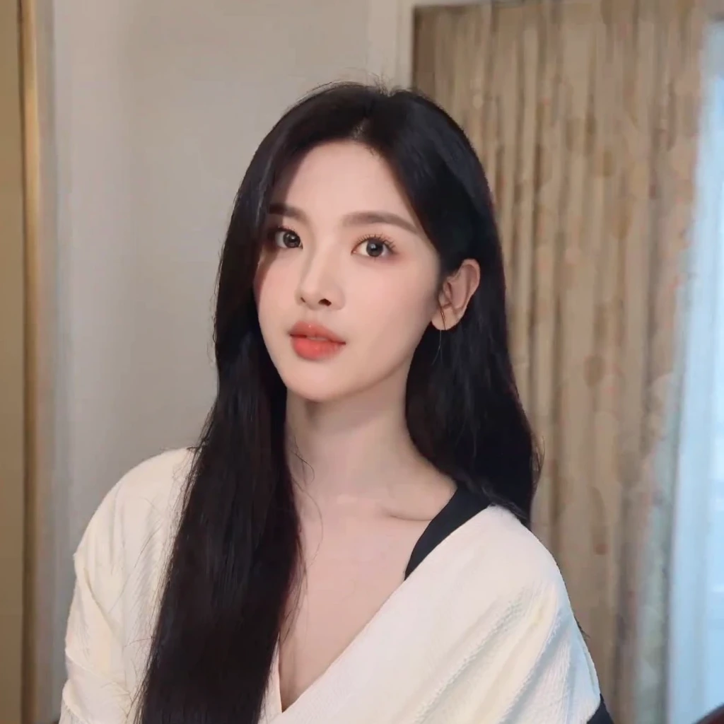 The image captures a young woman with long, straight black hair, styled to frame her face softly. She has bright, expressive eyes and a subtle, serene expression that conveys innocence and curiosity. The woman is positioned centrally in the frame with her arms crossed over her chest in a gentle, protective gesture, adding a layer of intimacy to the portrait. She wears a simple, light-colored oversized T-shirt that enhances her youthful appearance, creating contrast against the muted background. The setting is indoors, with a blurred backdrop that includes textures of wood in neutral tones, and a soft, ambient light that casts a gentle glow on her face, enhancing her smooth complexion. The lighting is soft and diffused, ensuring there are no harsh shadows, which complements the serene mood of the image. The overall style is contemporary and candid, with a focus on the subject's facial features, evoking a sense of warmth and approachability. The composition is harmonious, with the subject's gaze directed slightly off-camera, inviting curiosity from the viewer. This portrait resonates with a modern, relatable aesthetic, capturing a moment of quiet contemplation.
<lora:chaoyue-sd-v8:1>
