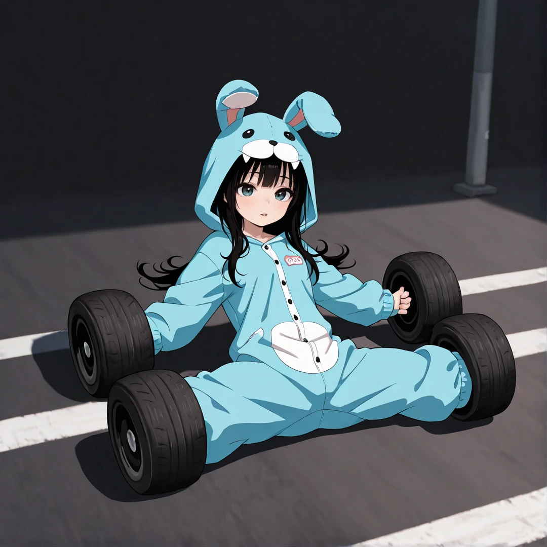 masterpiece, best quality, very aesthetic, absurdres,ultra detailed,detailed face,highres,sharp focus,1girl,beautiful, <lora:IL_mesuyonku_v1_test1:0.8>mesuyonku,split legs,four wheels,parted lip,road touring,long hair,kigurumi