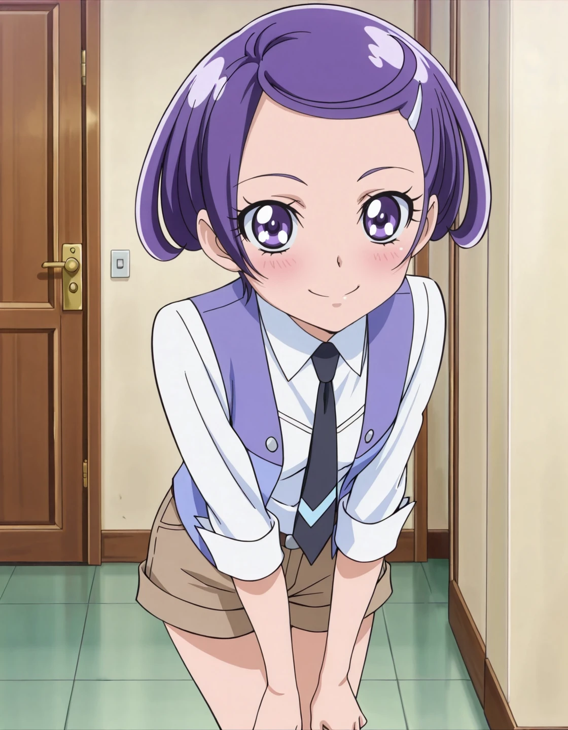 anime screencap, solo,1girl,kenzakimakoto,vest, necktie, smile, hair ornament,brown shorts, looking at viewer, hairclip, looking at viewer,small breasts,blush,<lora:kenzakimakoto_IL:0.8>
high definition,amazing quality,best quality,very aesthetic,masterpiece,absurdres,