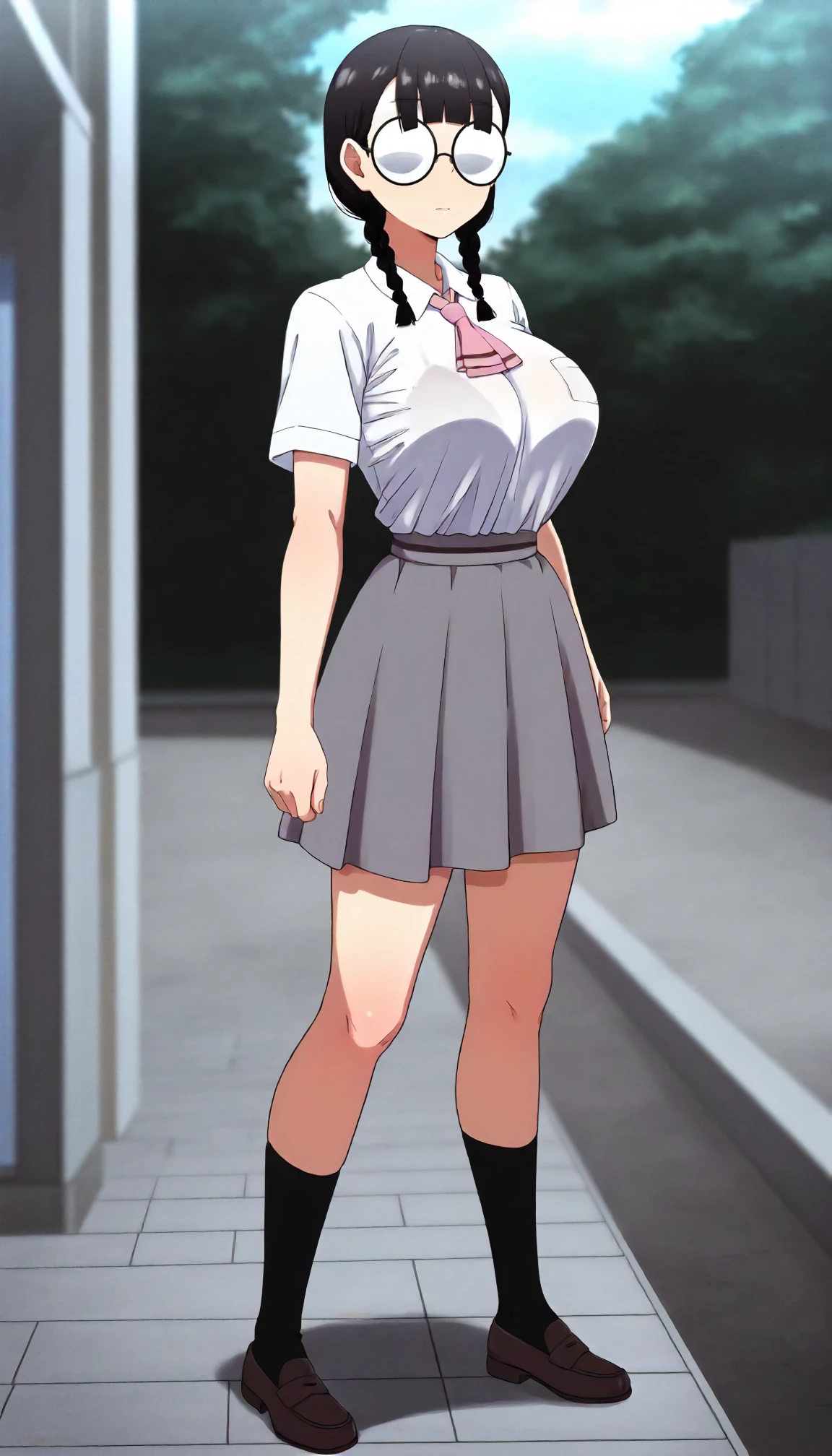 Orihime Inoue, who has big breasts and beautiful legs, is standing on a train wearing a miniskirt that emphasizes her breasts.。