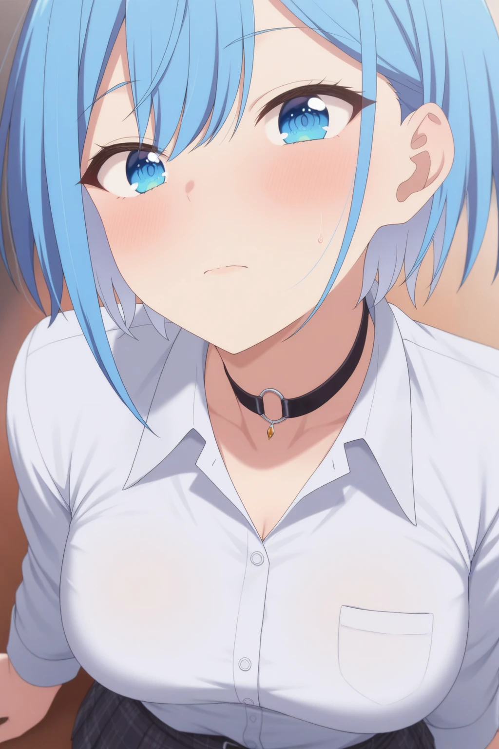 masterpiece, best quality, amazing quality, very aesthetic, absurdres, ultra detailed,
<lora:Himari_Inuzuka:0.8> 1girl, himari_inuzuka, 
portrait,
view from above, body is visible, medium breasts are visible from under the shirt,,