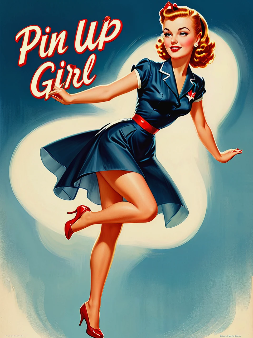 Illustration. 1940s poster art. 

Banner text, glowing, in the air. (text: "Pin-up Girl").

<lora:PinupGirl01d_CE_XL_300-OT:0.3> pnpgrlCE_style
<lora:TextTitle01a_CE_XL_300-OT:0.6> texttitle
