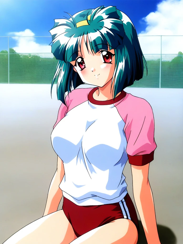 nsfw, masterpiece, (best quality: 1.2) ,solo, long hair, blue eyes, green hair, horns, big breasts, evil_smile, sexy, ((tennis player)), ((gang bang 1.5), many men, vaginal, missionary position