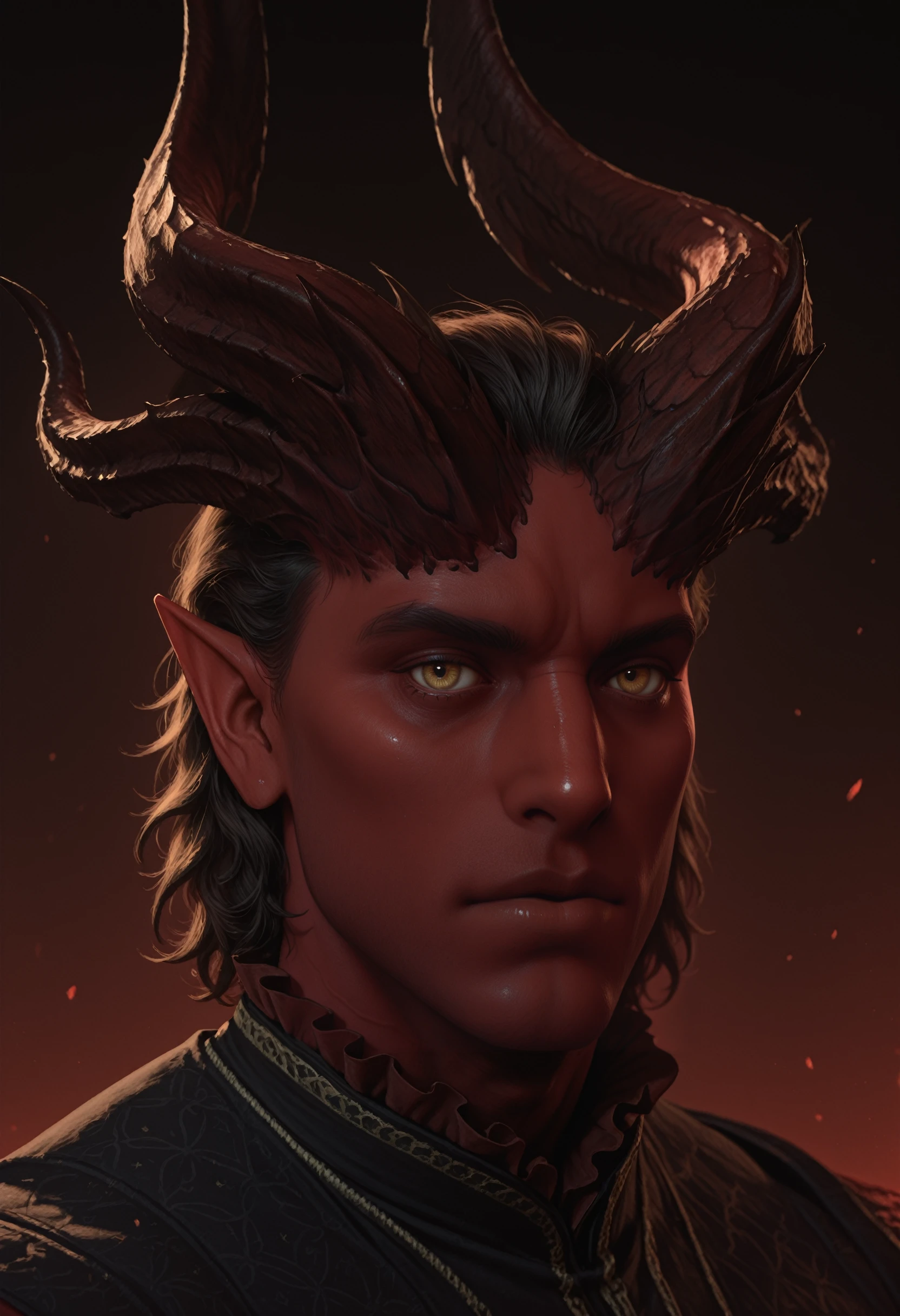 masterpiece, best quality, absurdres, highres, extremely high detail,
<lora:ILBGRaphaelC:1.0>
BGRaphaelC, 1boy, demon horns, pointy ears, yellow eyes, red skin, colored scalea, looking at viewer, portrait