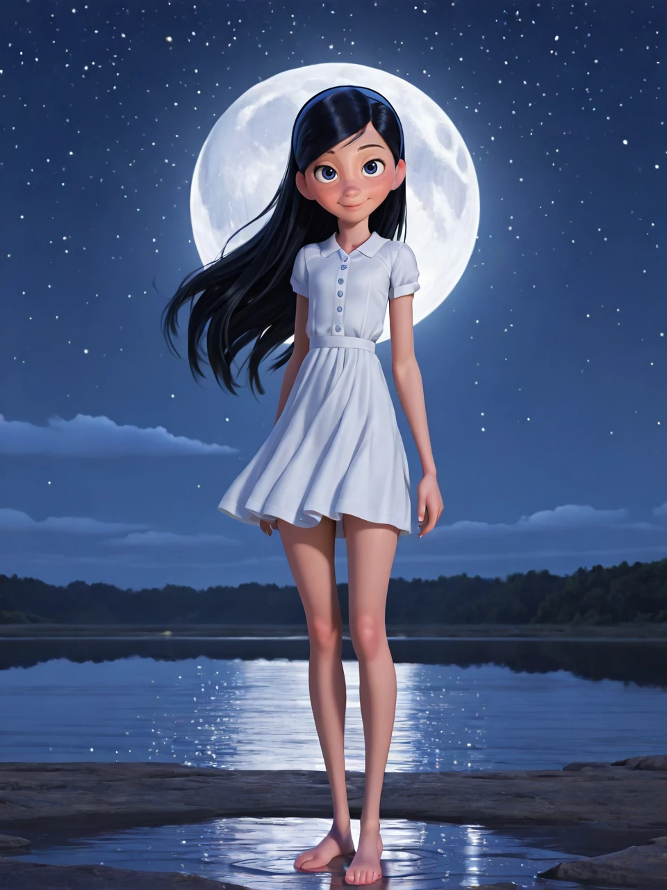 (masterpiece,best quality,newest,absurdres,highres), v10p4rr, 1girl, solo, blue eyes, smile, <lora:Violet_Parr_IllustriousXL:1>