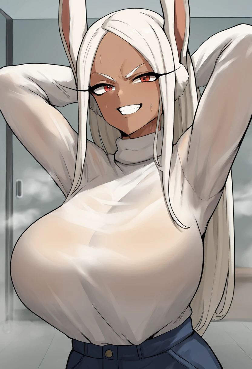 (best quality, 8K, At 32K, wallpaper:1.25, muste piece, ticker:1.2),anime, hdr, comics:1.20, hentai nsfw, soft night, ((best quality)), ((masterpiece)),  (1girl, Wolf ears, Wolf tail, Wolf:1.20, solo, looking at viewer, cowboy shot), rizdraws, thick lineart, haibara enako, (Black skin:1.10)muscular, muscular female, long hair, (white hair:1.25), messy hair, hair down, red eyes, (nude:1.25), dripping, enjoyment,character big fat tits with huge nipples and an even larger belly, 1girl, breasts, solo, nipples, female, pussy, thick thighs, steam, navel, nude, thighs, huge breasts, steaming body, (Huge breasts, perky breasts:1.4), upper body, tile, Big thighs, Detailed eyes, perfect face, detailed body, fleshy thighs, Detailed thighs, detailed arms, giant breasts, giant detailed breasts, big chest, totally naked, fucking, Sexing, sexually violent), Blushing, collaring, sad, crying, desperate, desperate screams, sexually detailed moans, bondage, sexual rape, desperate expression, scared expression, NSFW Detailed Content, Content,+ 18), Surrounded closely by very angry aggressive boys having sex, dog collar around the neck、Hands and feet are tied to beams with ropes、rampage、scary look、A detailed face、Detailed hand、detailed legs, looking at viewer, nude, anime eyelashes, long and big eyelashes, eyes outlined in anime style, NSFW Contend,bouncing breasts, unaligned breasts, motion blur,big breasts, huge breasts, gigantic breasts, hentai breasts, gagged, stuffed, tape, tape gagged, ryner-e, breasts, ass, hourglass shape, tits, big , , waifu, mommy milkers, milf, titties, big breasts, huge tits, giant ass, big butt, huge booty, professional makeup, pink lips,black skin ,sex toy transformation,Bondage And Dildos, mating press ass, BREAK looking at viewer, BREAK (masterpiece:1.2), best quality, high resolution, unity 8k wallpaper, (illustration:0.8), (beautiful detailed eyes:1.6), extremely detailed face, perfect lighting, extremely detailed CG, (perfect hands, perfect anatomy),
