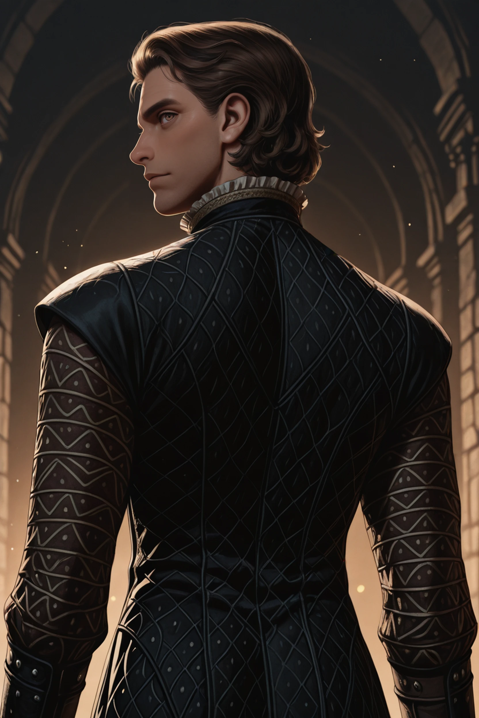 masterpiece, best quality, absurdres, highres, extremely high detail,
<lora:ILBGRaphael:1.0>
BGRaphael, 1boy, brown hair, brown eyes, short hair, from behind, looking at viewer