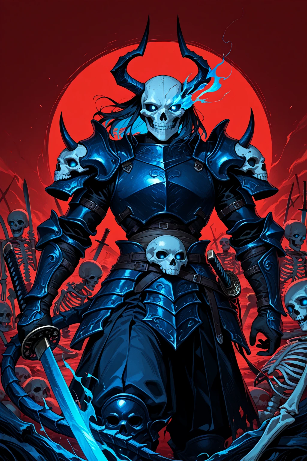 The armor, the skull, blood fog,dynamic angle,close up