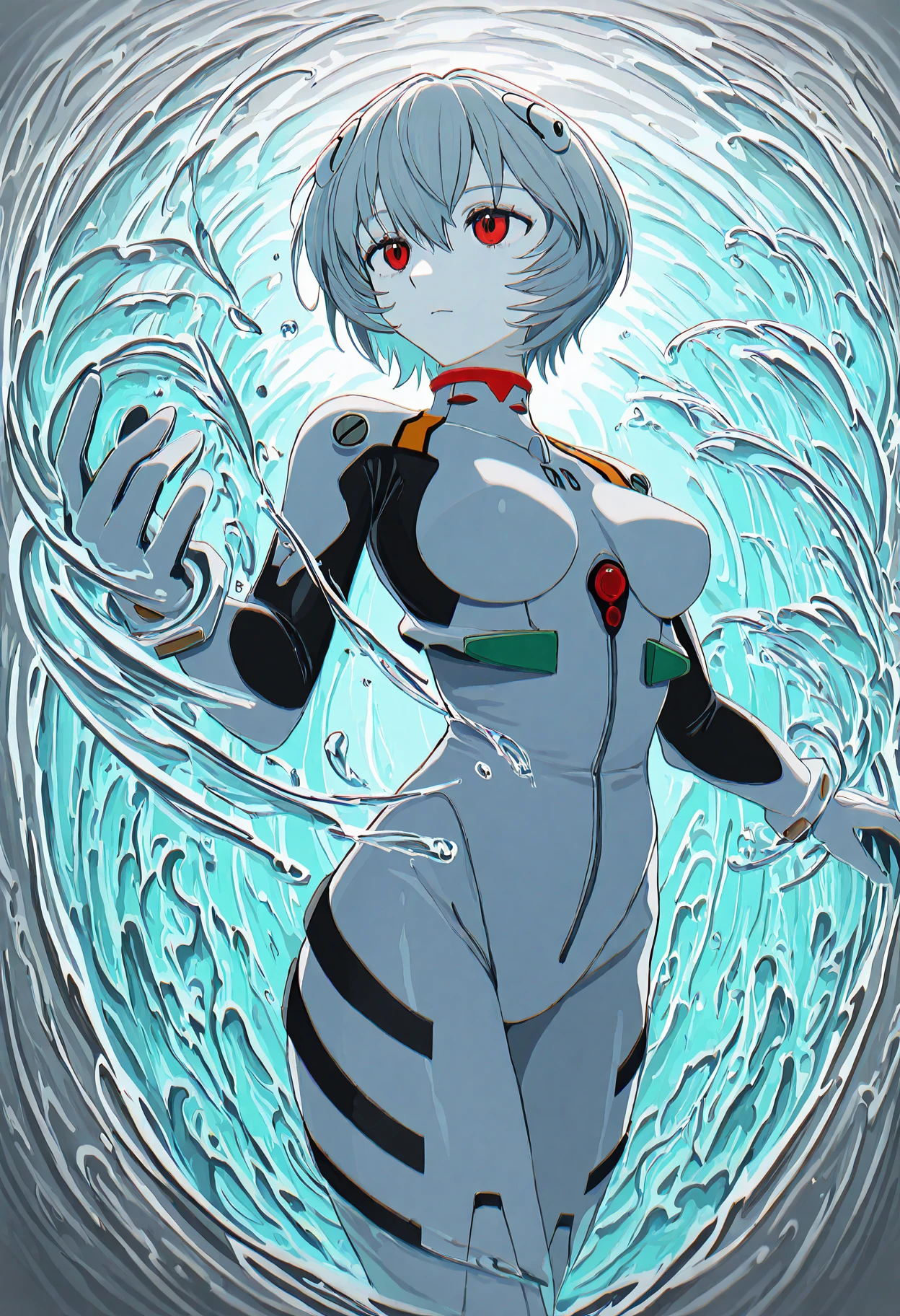 masterpiece, best quality, amazing quality, very aesthetic, absurdres, newest,
abstract, surreal,
<lora:umiushi_style_illustr-000010:1> 53c0nd_3ra,
1girl, rei ayanami, ayanami rei, grey plugsuit, grey bodysuit, grey hair, short hair, expressionless, grayscale, monochrome,
grey theme, blue theme, aqua theme,
hydrokinesis, swirling forms, flowing water, floating water water around body,
error, glitch,