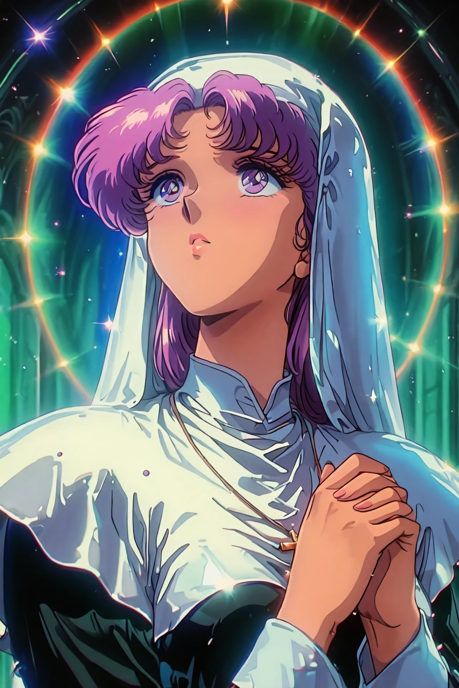 1girl, solo, alone, nun, cross necklace, <lora:retro_celestial_scifi-000029:1>, retro_celestial_scifi, retro artstyle, masterpiece, highres