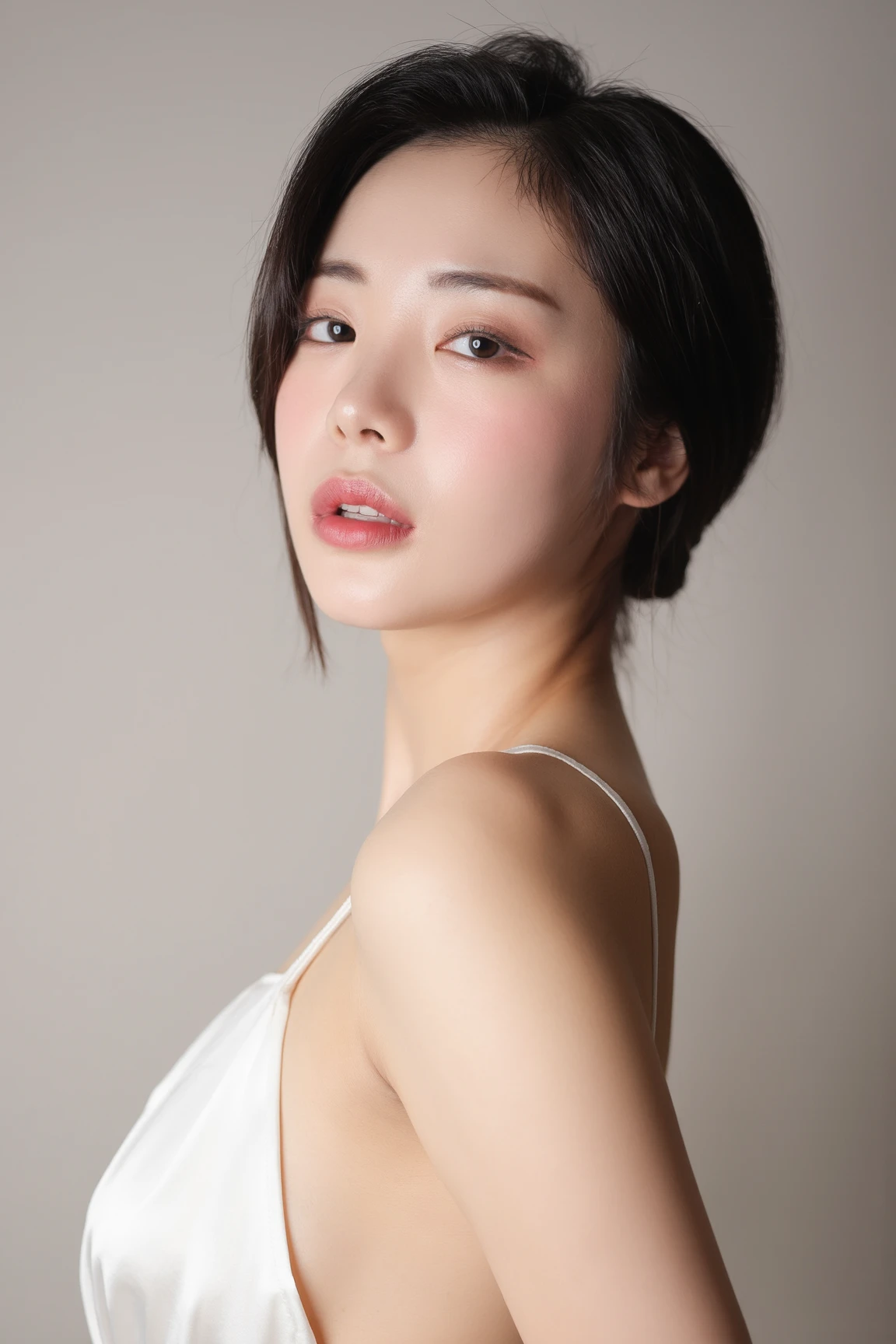 (best quality,ultra-detailed,realistic),(monoclonal portrait),(black and white:1.7),(soft lighting),(Japanese beautiful face),(detailed facial features),(white background),(line drawing),anatomy correct,completely naked,perfect nude,undressed,gleaming face,shiny skin,oiled skin