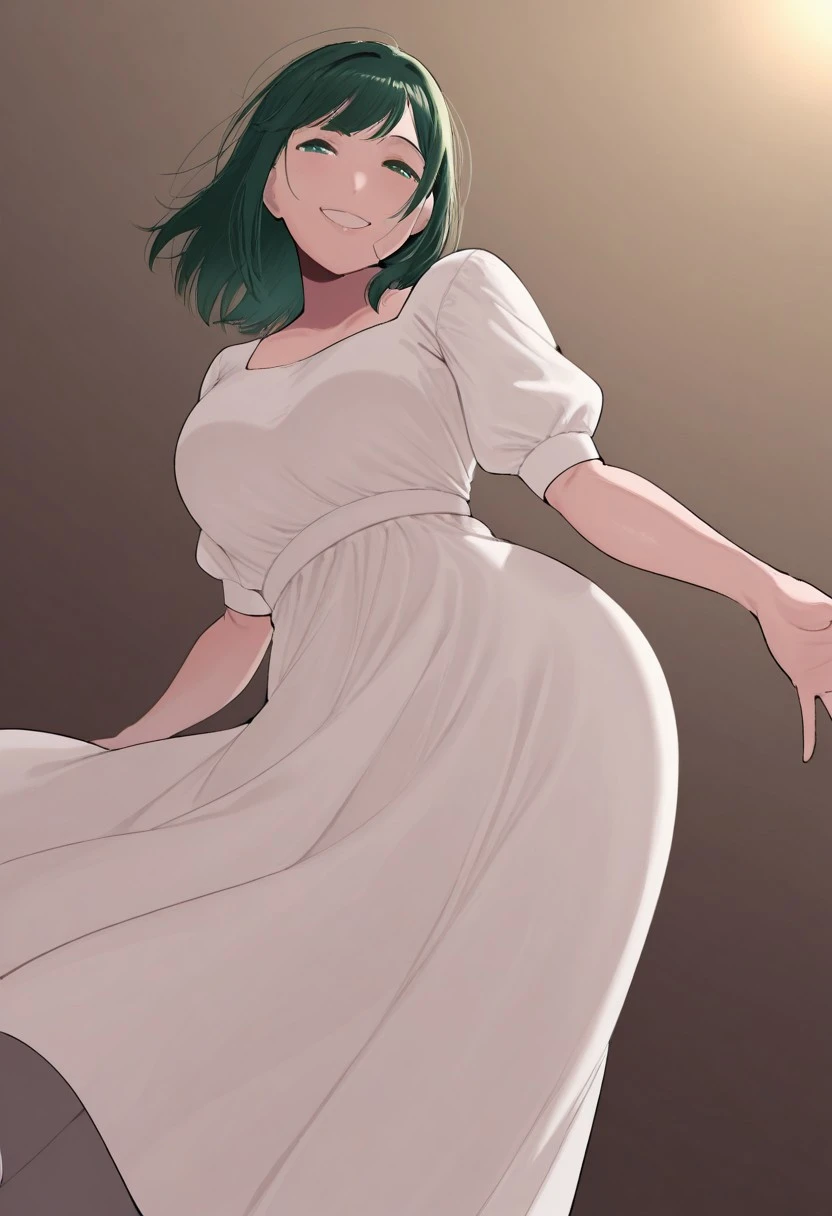 (masterpiece:1.4), (best quality:1.5), (highres:1.3), (4k:1.3), (1girl:1.4), solo, (long dress:1.5), (eyes half closed:1.5), (smiling:1.4), (dynamic angle:1.2), (foreshortening:1.2), medium build, medium hair, good lighting, sfw, safe for work,
dynamic angle, foreshortening, eyes half closed, smiling, glossy skin, covered skin, flowy dress,
okpriko