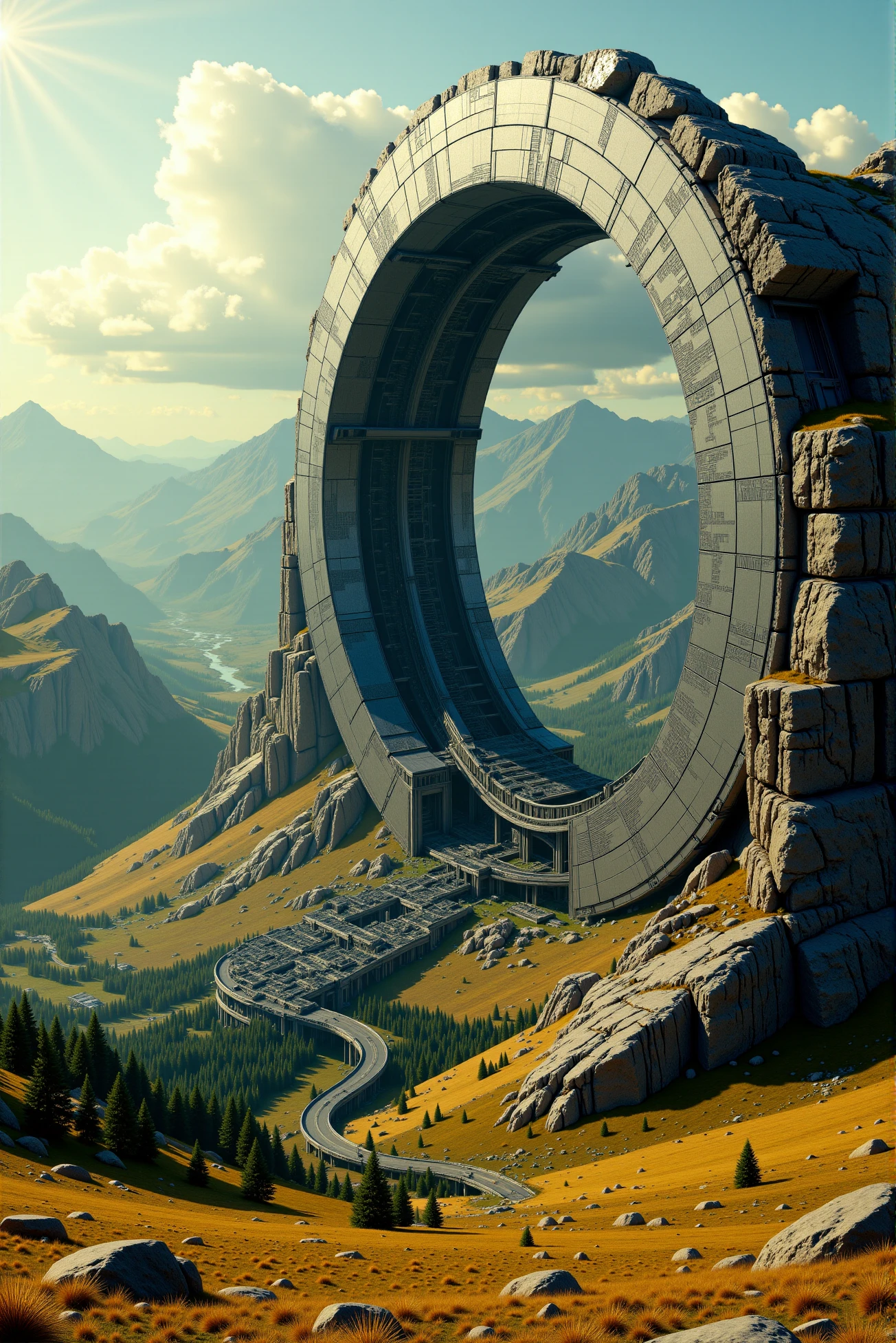 Shell World Megastructure Set within a sweeping alpine landscape - SeaArt AI