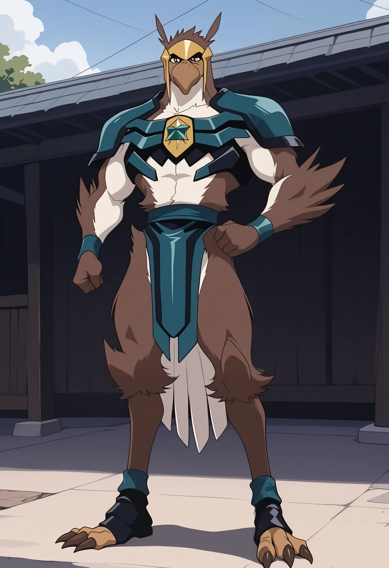 Seto (Tokyo After-School Summoners), Seto(Wandering Longing), Seth (it), Seto, Kazuma Koda, coyote, gold necklace, Gold jewelry, Ear piercing, wear a loincloth, Green Eye, Grey Body, white body, Brown Body, stripes, Striped body, Muscular men, High Quality, 8K, High image quality, NSFW Works, pixiv, Business card, shadowy, Muscular, A composition where the whole body is visible, The right ratio, Sexy, Very muscular, Muscular human body, Muscular men, Big stature