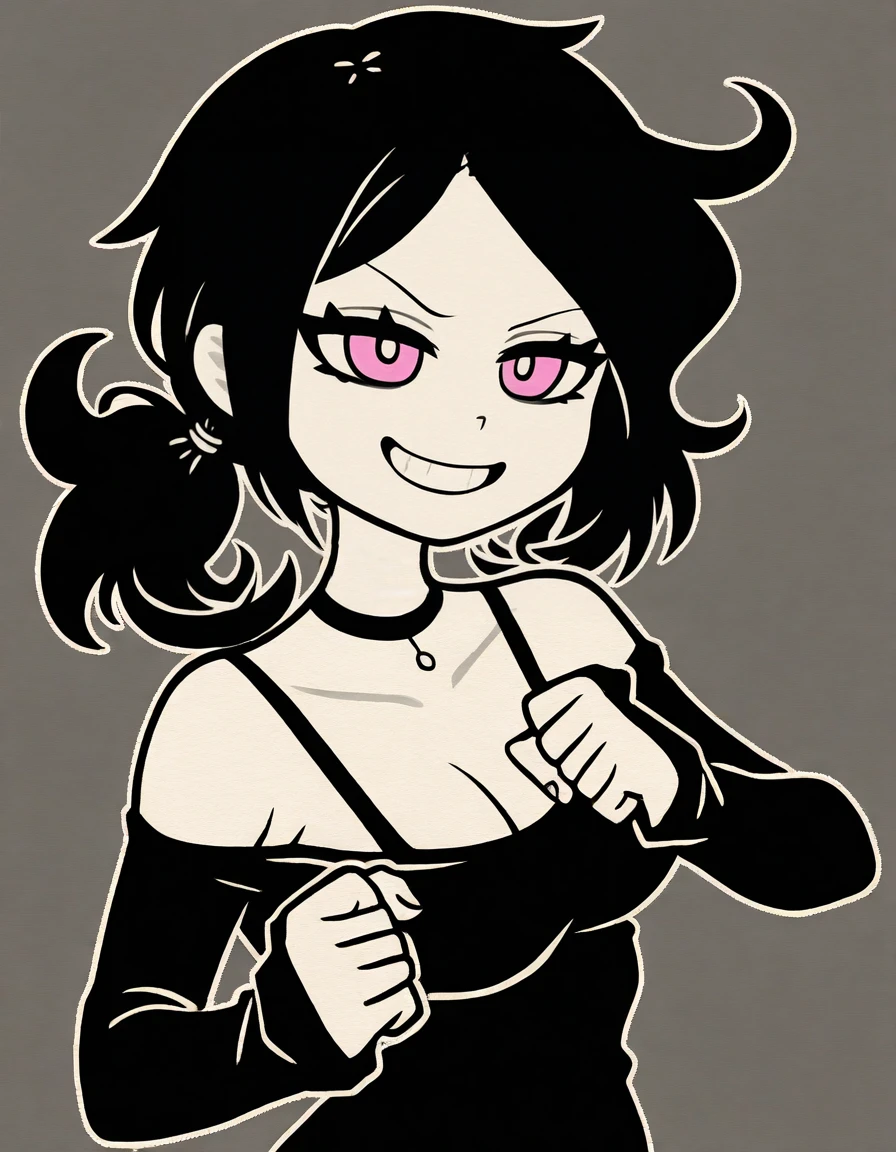 absurdres, best quality, <lora:rapscallion2:0.99>1girl, long spiky black hair, medium breasts
